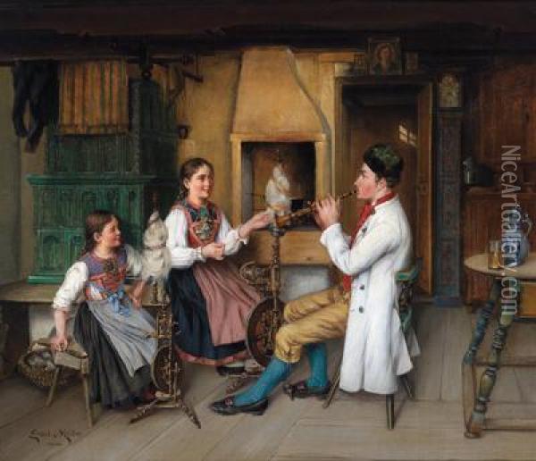 Der Flotenspieler Oil Painting - Immanuel Ernst Muller