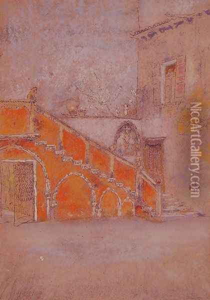 The Staircase: Note in Red Oil Painting - James Abbott McNeill Whistler