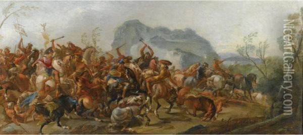A Battle Between Scipio Africanus And The Carthaginians Oil Painting - Francesco Maria Raineri Il Schivenoglia