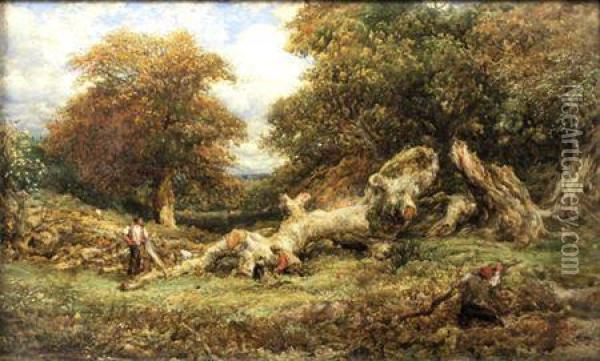Fallen Tree Oil Painting - John Linnell