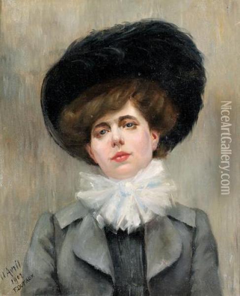 Portrat Einer Dame Mit Hut. Oil Painting - Frederic Dufaux