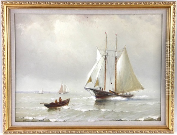 Double Masted Ship At Sea Oil Painting - Marshall Johnson