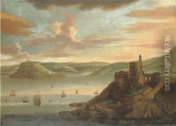 View Of St. Mawes Castle, With Pendennis Castle, The Town Of Falmouth And The Carrick Roads Beyond Oil Painting - Nathaniel Buck