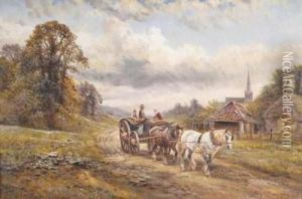 A Cart And Horses On A Country Lane Oil Painting - William Vivian Tippet