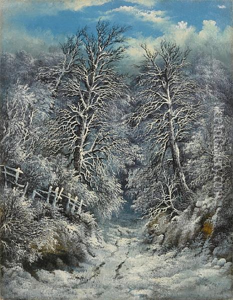 A Snow Covered Forest Oil Painting - Charles Leaver