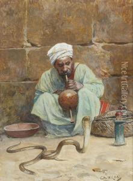 The Snake Charmer Oil Painting - Charles Wilda