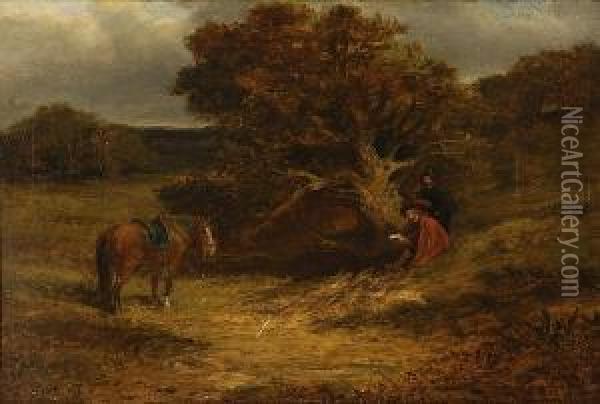 Cavalier And His Horse Resting By The Wayside Oil Painting - Charles Cattermole