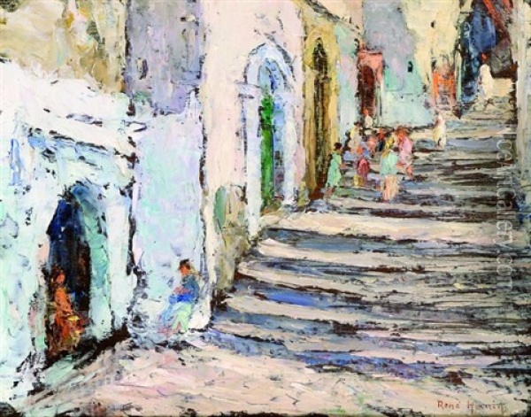 Rue Montante Animee A Alger Oil Painting - Rene Hanin