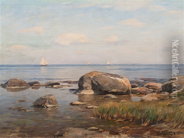 A Stony Shore Oil Painting - Eugen Gustav Duecker