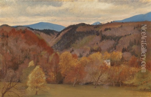 Autumn Hillside With A Hidden Cottage Oil Painting - George (9th Earl of Carlisle) Howard