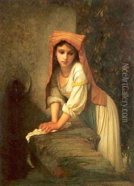 Young pensive girl Oil Painting - Antoine Auguste Ernest Hebert