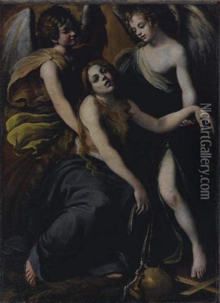 Maddalena Sorretta Da Due Angeli Oil Painting - Francesco Rustici