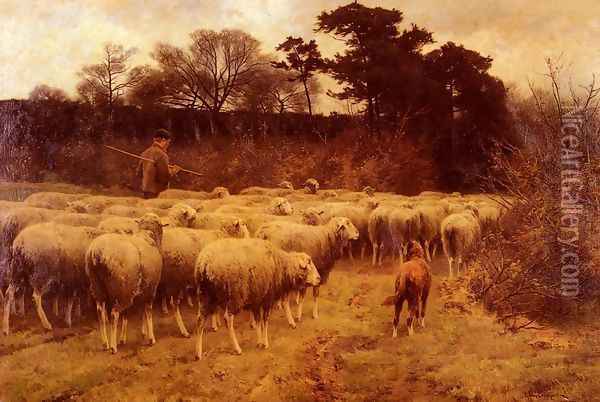 Return of the Flock Oil Painting - Cornelis van Leemputten