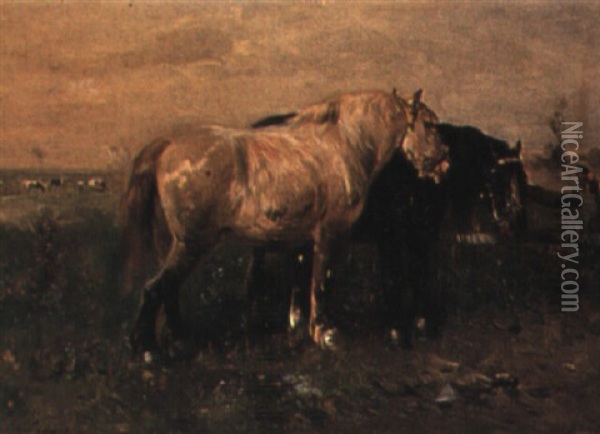 Working Horses Oil Painting - Henry Schouten
