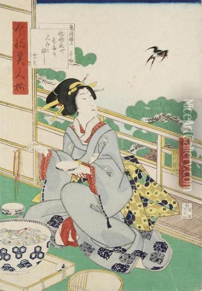 Prent Uit Een Reeks Van Hedendaagse Schoonheden Oil Painting - Utagawa Kunisada