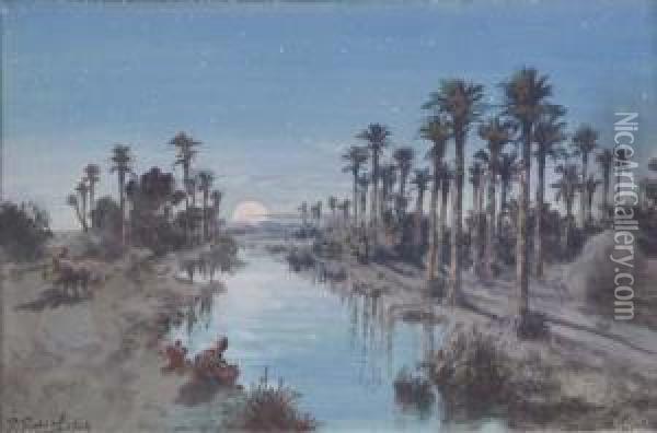 An Oasis At Night Oil Painting - Paul Pascal