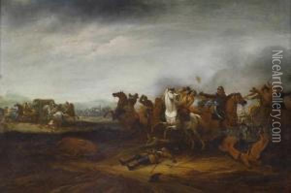 Reiterschlacht Oil Painting - Abraham van der Hoef