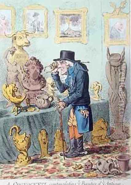 A Cognocenti Contemplating Ye Beauties of Ye Antique 2 Oil Painting - James Gillray