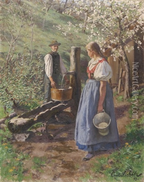 Begegnung Am Brunnen Oil Painting - Curt Liebich