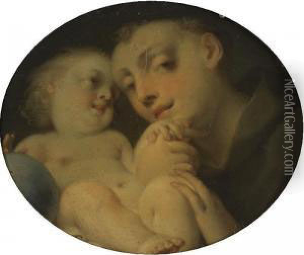 The Infant Christ With Saint Anthony Of Padua Oil Painting - Giovanni Battista Tagliasacchi