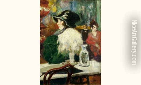 Elegante Au Cafe Oil Painting - Marcel Francois Leprin