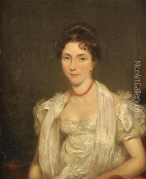 Portrait Of A Lady, Said To Be Mrs Faulkner, Nee Miles Oil Painting - Thomas Frank Heaphy
