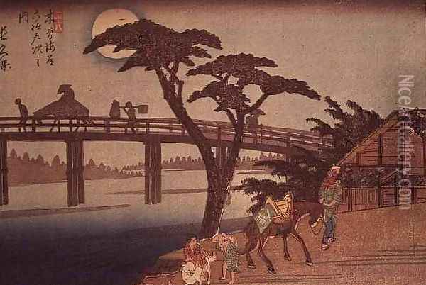 Moonlight over Nagacubo Oil Painting - Utagawa or Ando Hiroshige