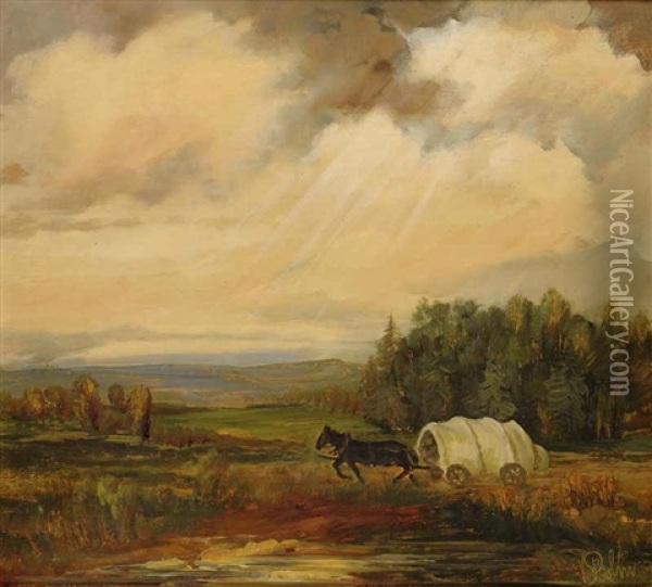 A Landscape With A Wagon Oil Painting - Viktor Rolin