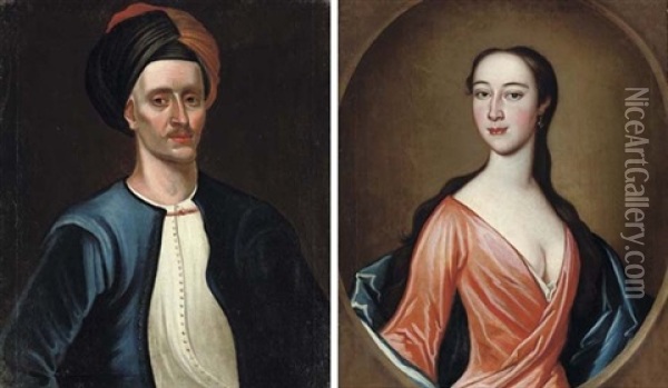 Portrait Of A Gentleman (captain Arter? + Portrait Of A Lady; Pair) Oil Painting - Richard Waitt