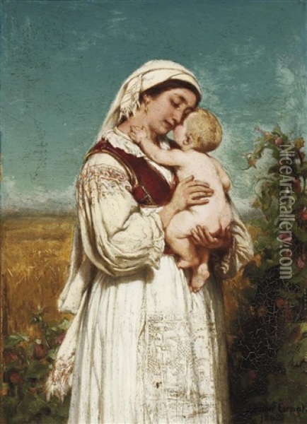 Mutter Mit Ihrem Kleinen Auf Dem Arm Oil Painting - Jaroslav Cermak