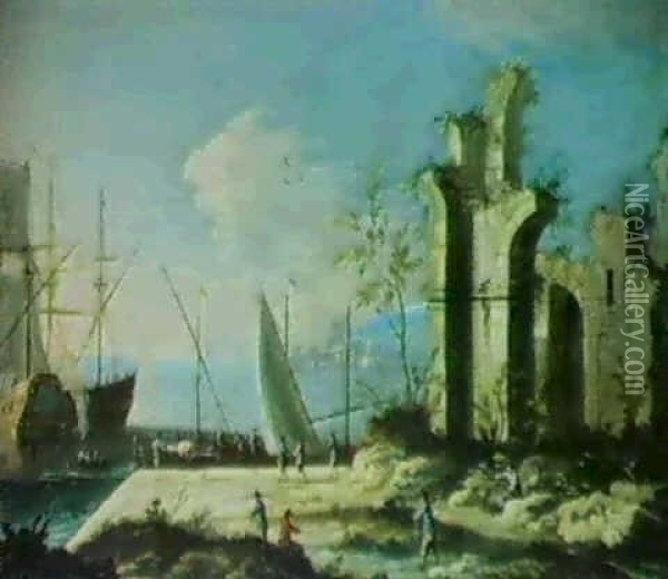 Vue Fantaisiste D'un Port Mediterraneen Oil Painting - Michele Marieschi