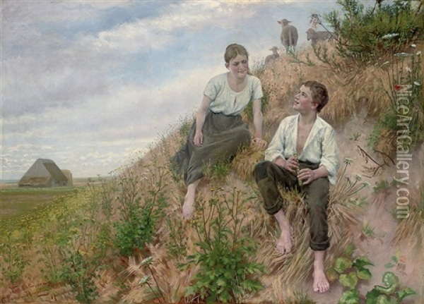 The Young Shepherds Oil Painting - Christian Pram Henningsen