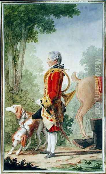 Monsieur de Bois-Massot, huntsman to the Duke of Orleans in Hunting Costume, 1764 Oil Painting - Louis Carrogis Carmontelle