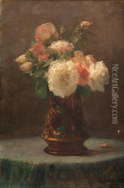 Vase With Bouquet Oil Painting - Georg Jakobides