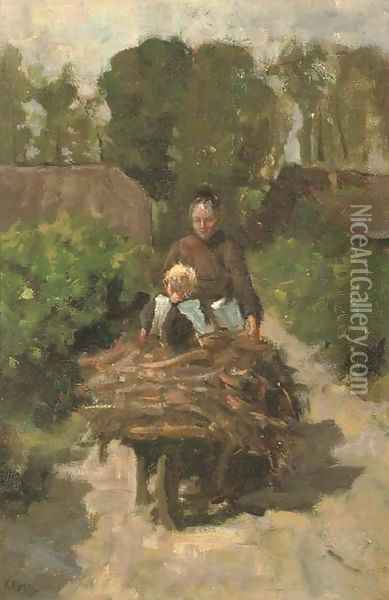 In the wheelbarrow Oil Painting - Jacob Simon Hendrik Kever