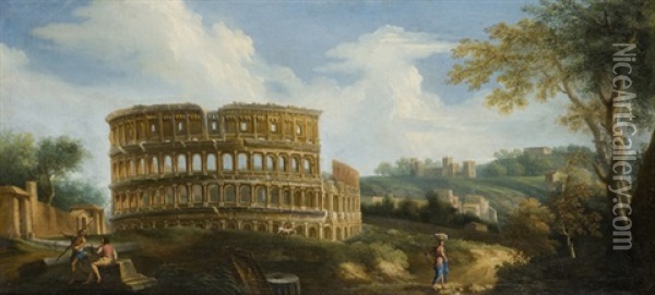 Veduta Ideale Del Colosseo (ideal View Of The Colosseum) Oil Painting - Giovanni Battista Busiri