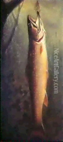 Brook Trout - Dated 1865 Oil Painting - Samuel A. Kilbourne