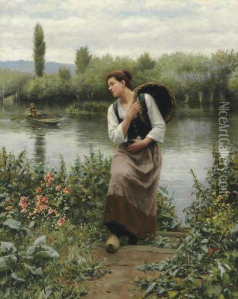 A Woman With A Basket Oil Painting - Daniel Ridgway Knight