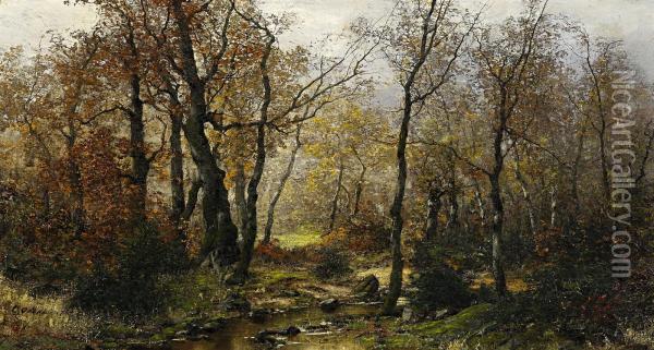 Herbstliche Waldlandschaft Oil Painting - Georg Oeder