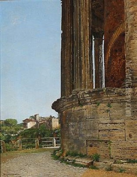 View From Tivoli With The Temple Of Vesta Oil Painting - Josef Theodor Hansen