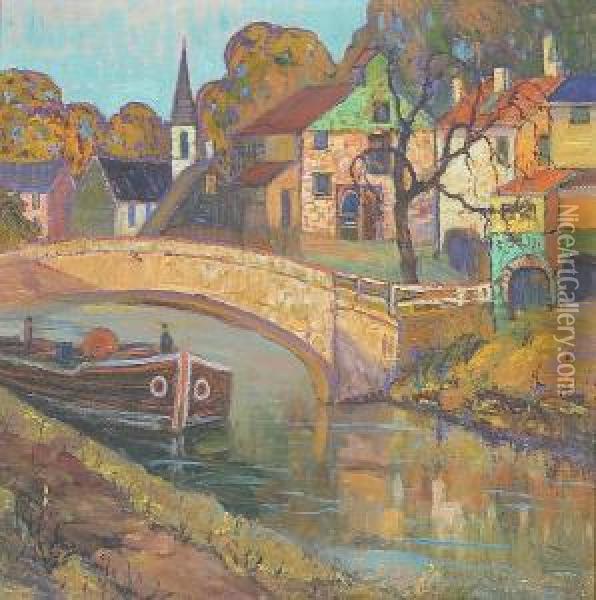 The Canal Bridge, New Hope, Pennsylvania Oil Painting - Fern Isabel Coppedge
