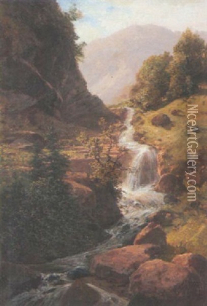 Wasserfall Im Gebirgstal Oil Painting - Eduard Tenner