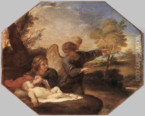 Hagar and Ismail in the Desert c. 1630 Oil Painting - Andrea Sacchi