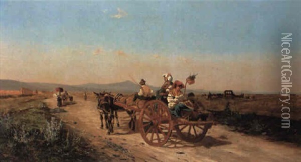 Family In A Cart On The Campagna Oil Painting - Pietro Barucci