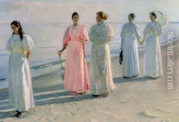 Promenade on the Beach Oil Painting - Michael Peter Ancher