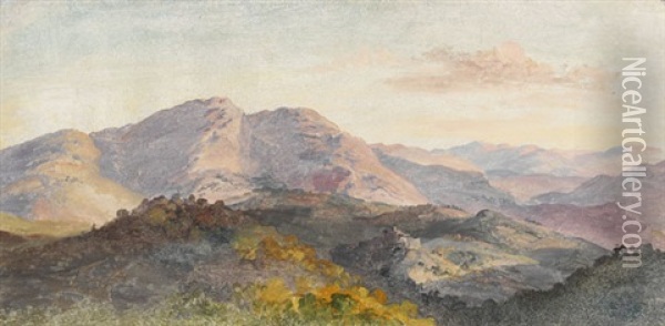 Italienische Berglandschaft Bei Civitella Oil Painting - Heinrich Buerkel