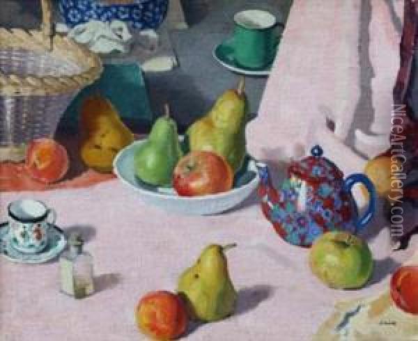 Still Life With Teapot Oil Painting - Adolphe Pierre Valette