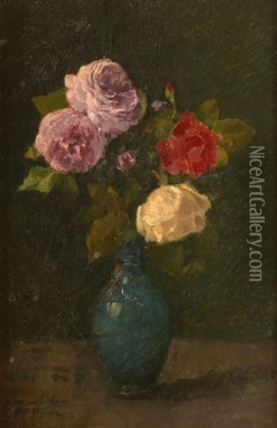 Bouquet De Roses Dans Un Vase Oil Painting - Victor Alfred Paul Vignon
