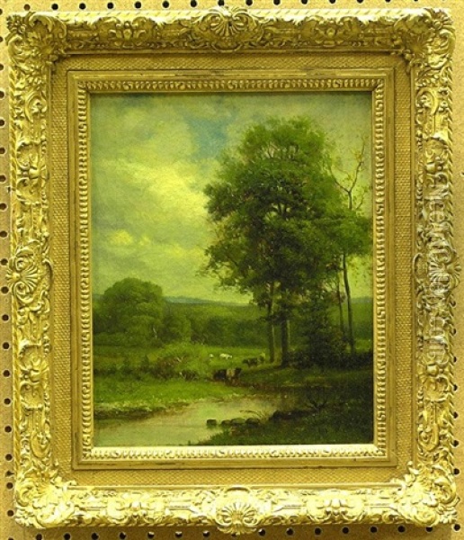 Meadow With Grazing Cattle Oil Painting - William M. Hart