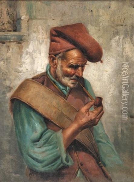 Homme A La Pipe Oil Painting - Raffaele Frigerio